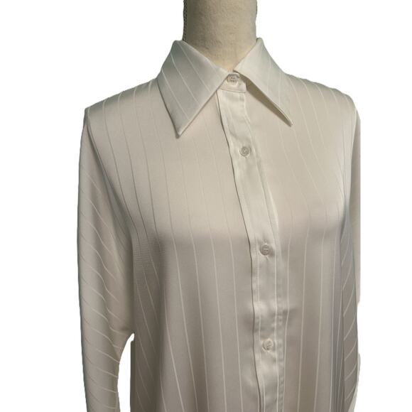 Commense Tops - NWT Commense Oversize White Pinstripe Drop Shoulder Long Sleeve Collar Blouse-Sm
